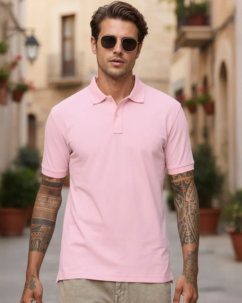 بيواكوف Men's Light Pink Polo T-shirt